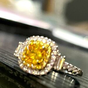 Yellow Cubic Zirconia Halo 925 Sterling Silver Ring Women’s Sz 9